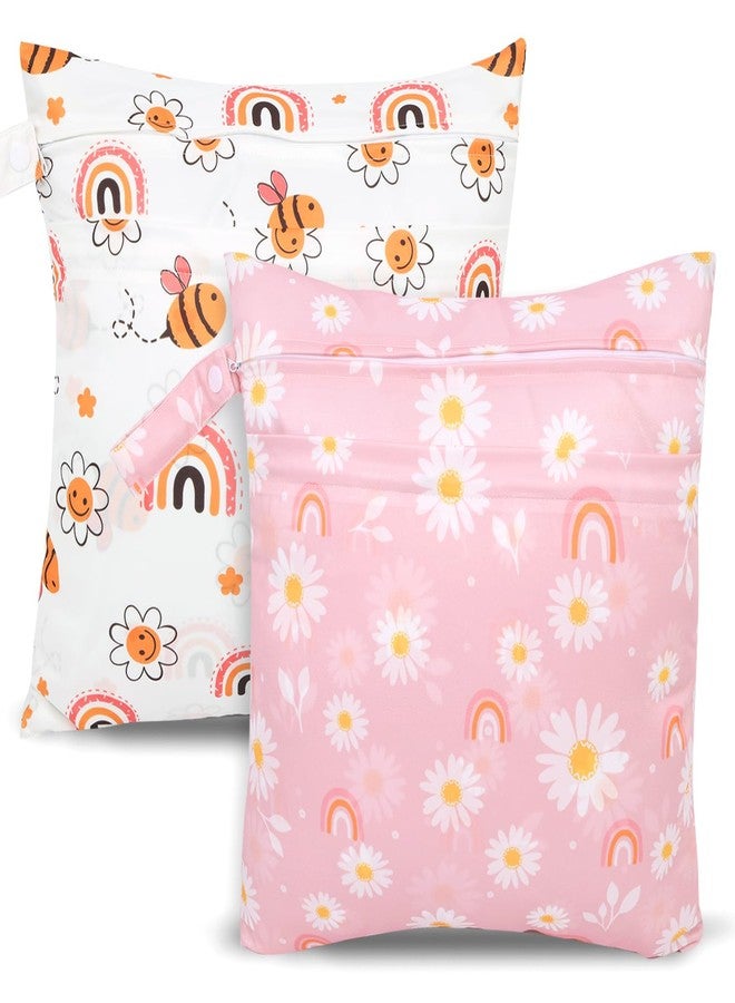 SANFERGE 2pcs Cloth Diaper Wet Dry Bags, Waterproof Reusable Wet Bag with 2 Zipper Pockets & Handle, Washable Laundry Bags for Baby Adult Clothes Travel Beach Pool Daycare Yoga Gym Exercise Swimsuits, - Image 1